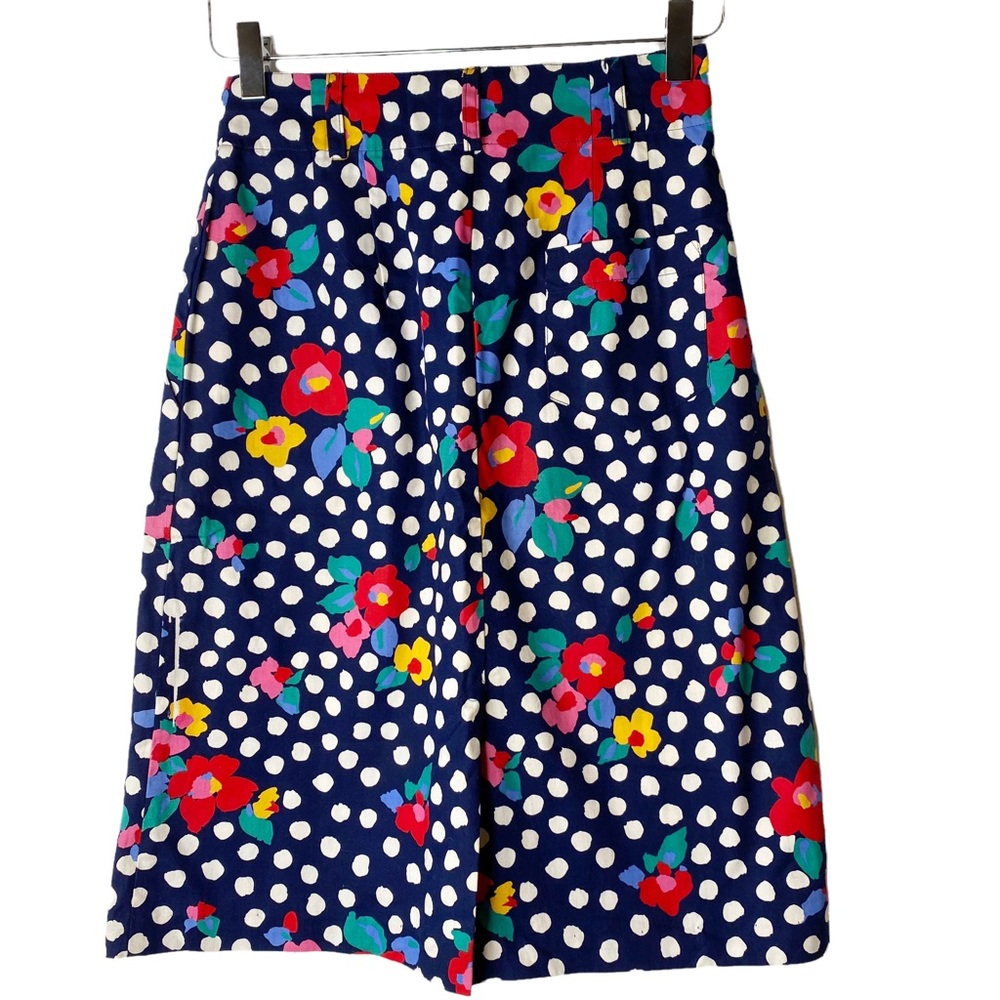 Vintage American Eagle Floral Polka Dot Pleated Pencil Skirt Belt Blue Pink L - Picture 6 of 10